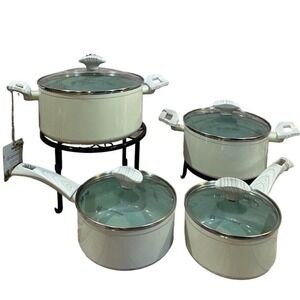 Master Class Cookware 8-Pc. Set Casserole &‎ Saucepan With Glass Vented Lids NEW